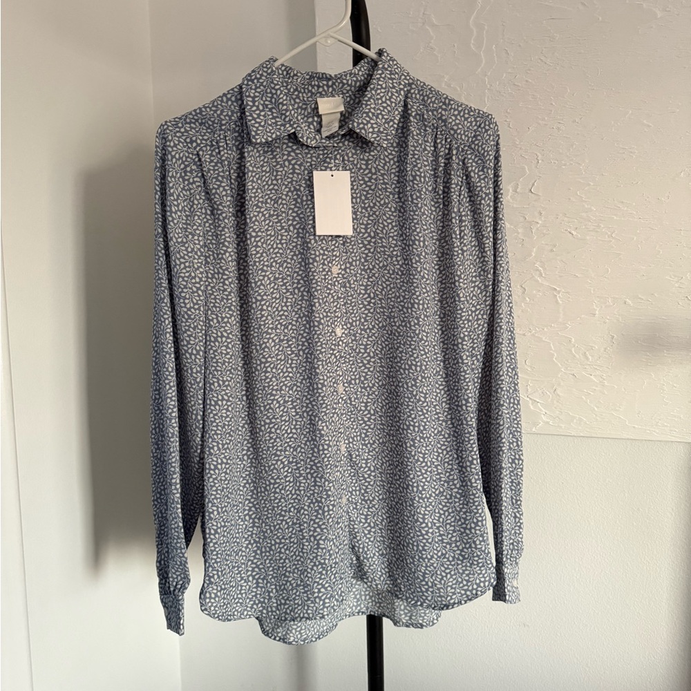 H&M Women’s Blue Floral Button Down Shirt Size 10 NEW WITH TAGS